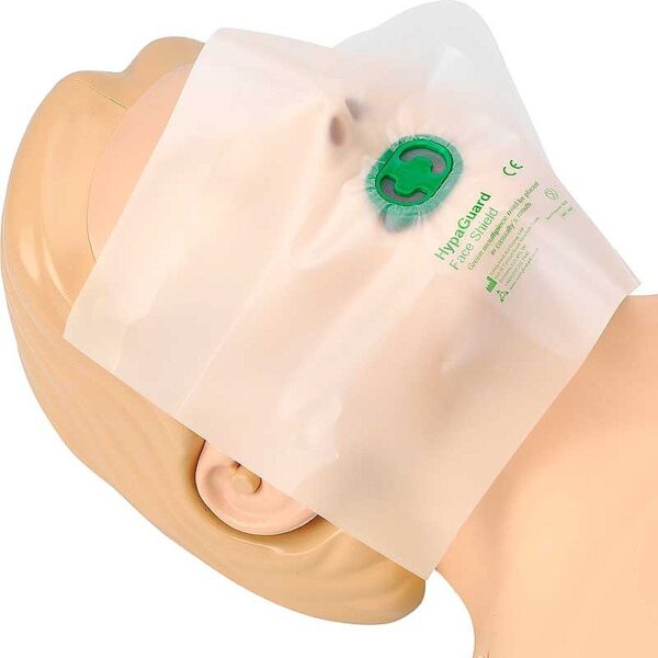 Packaged HypaGuard Face Shield on a dummy